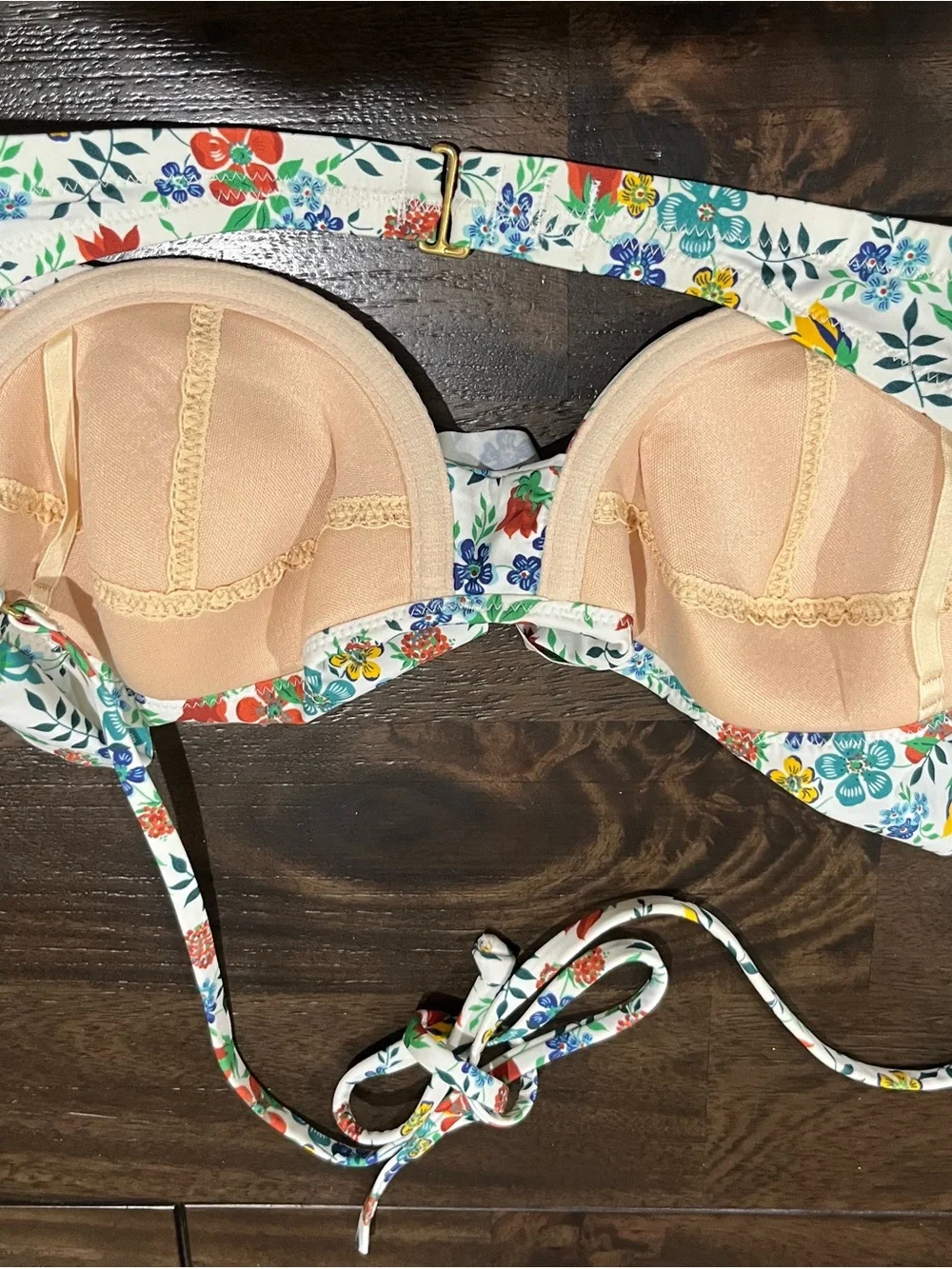 J Crew x Liberty of London White Floral Bikini Top Ruffles Underwire 34A 34 A